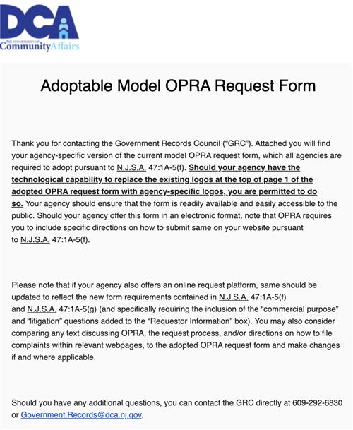Adoptable Model OPRA Request Form